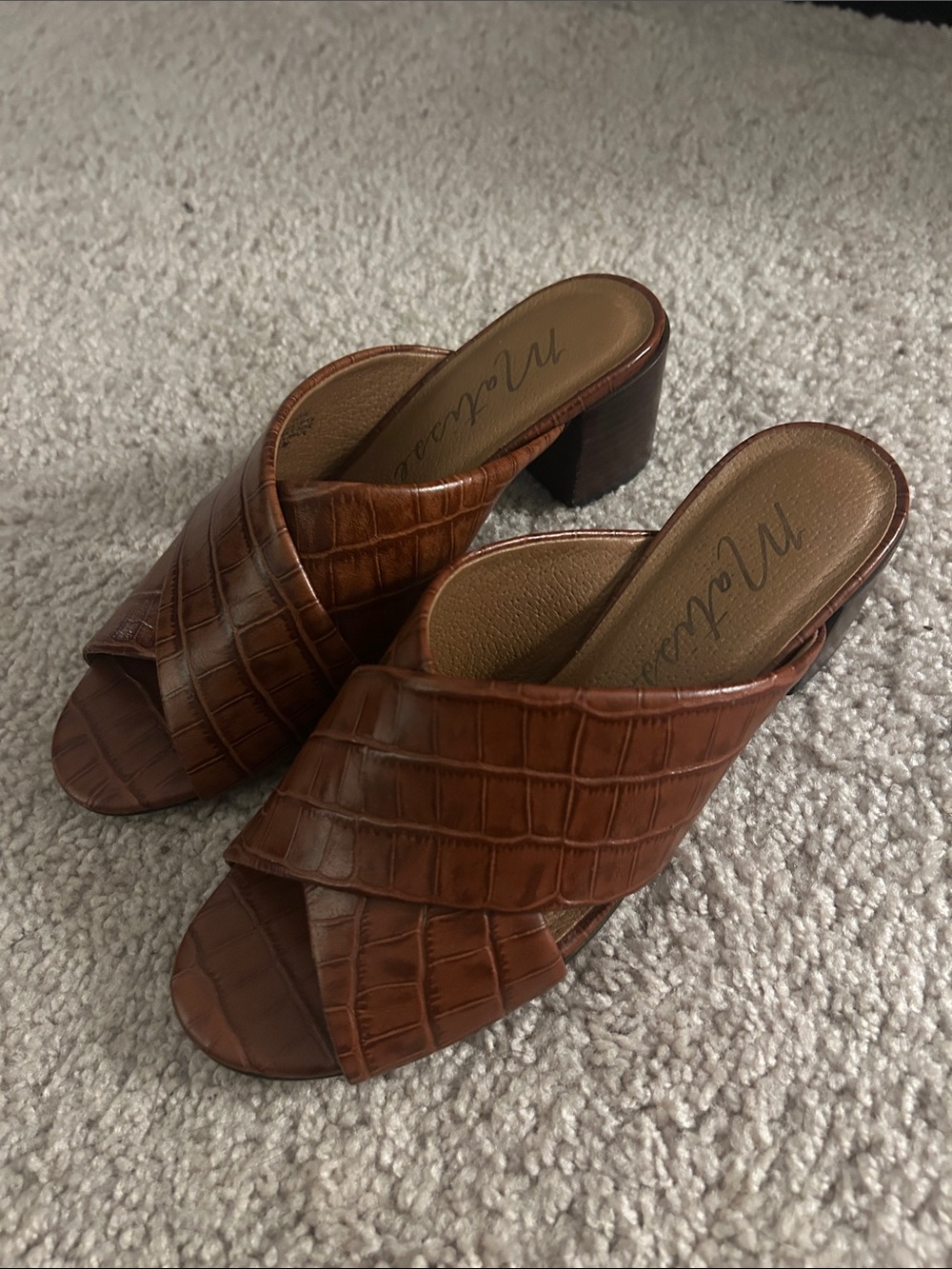 Matisse Brown Croc-Embossed Leather Mule Heels